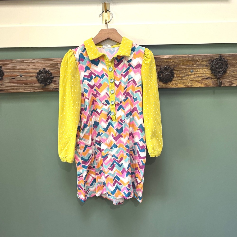 Finding Foxtale Girls Chevron Polka Dot Long Sleeve Pocket Dress Size 8 F23D106